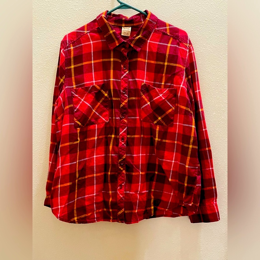 Faded Glory Red and Yellow Plaid Shirt